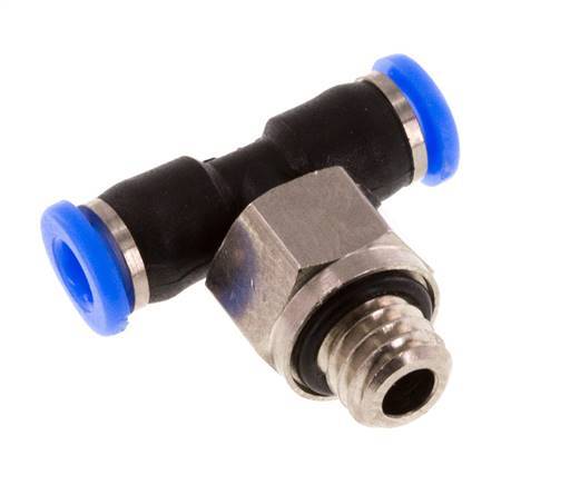 3mm x M 6 Inline Tee Push-in Fitting with Male Threads Brass/PBT NBR Rotatable Compact Design [2 Pieces]
