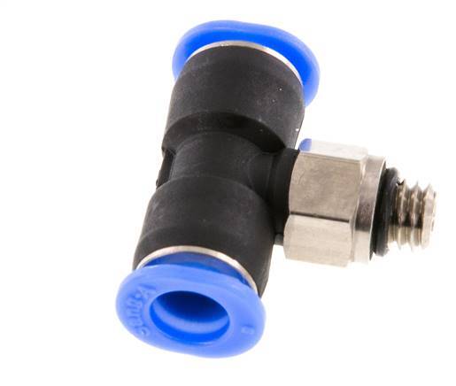 6mm x M 6 Inline Tee Push-in Fitting with Male Threads Brass/PBT NBR Rotatable Compact Design [2 Pieces]
