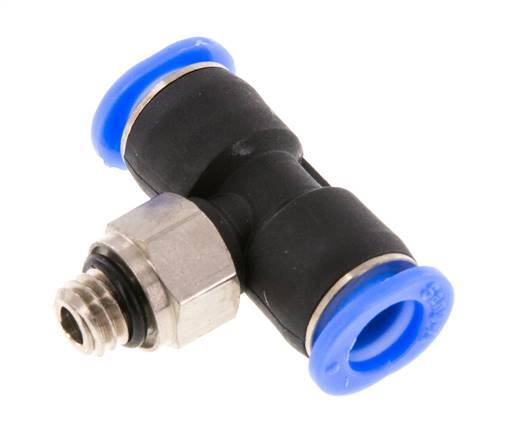 6mm x M 6 Inline Tee Push-in Fitting with Male Threads Brass/PBT NBR Rotatable Compact Design [2 Pieces]