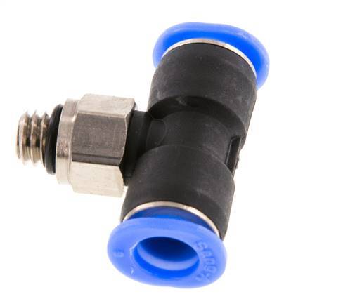 6mm x M 6 Inline Tee Push-in Fitting with Male Threads Brass/PBT NBR Rotatable Compact Design [2 Pieces]