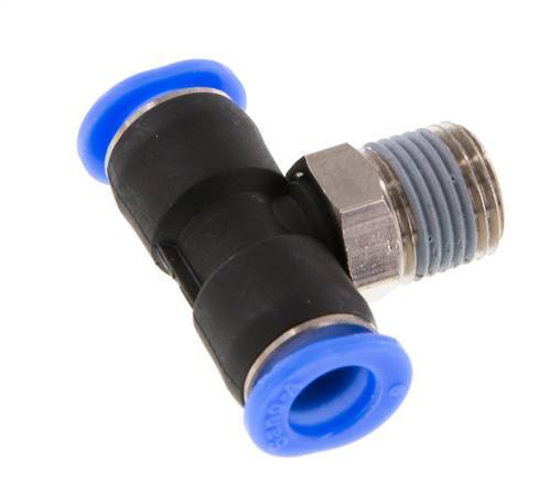 6mm x R1/8'' Inline Tee Push-in Fitting with Male Threads Brass/PBT NBR Rotatable Compact Design [2 Pieces]