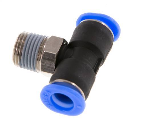 6mm x R1/8'' Inline Tee Push-in Fitting with Male Threads Brass/PBT NBR Rotatable Compact Design [2 Pieces]