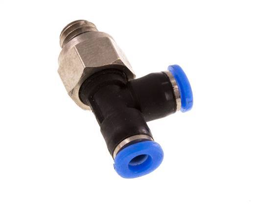 3mm x M 6 Right Angle Tee Push-in Fitting with Male Threads Brass/PBT NBR Rotatable Compact Design [2 Pieces]