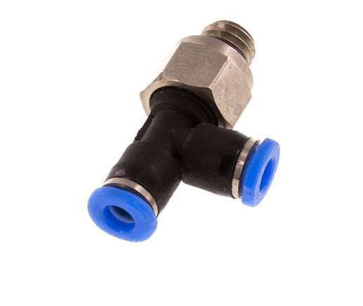 3mm x M 6 Right Angle Tee Push-in Fitting with Male Threads Brass/PBT NBR Rotatable Compact Design [2 Pieces]