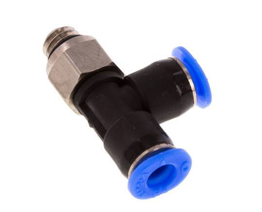 4mm x M 6 Right Angle Tee Push-in Fitting with Male Threads Brass/PBT NBR Rotatable Compact Design [2 Pieces]