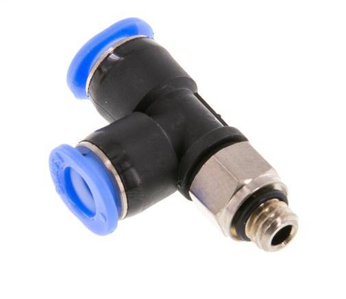 6mm x M 6 Right Angle Tee Push-in Fitting with Male Threads Brass/PBT NBR Rotatable Compact Design [2 Pieces]