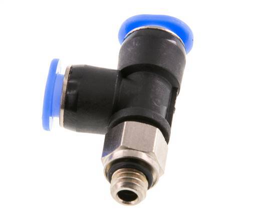 6mm x M 6 Right Angle Tee Push-in Fitting with Male Threads Brass/PBT NBR Rotatable Compact Design [2 Pieces]