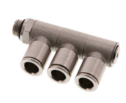 8mm x G1/8'' 3-way Manifold Push-in Fitting with Male Threads Brass NBR Rotatable