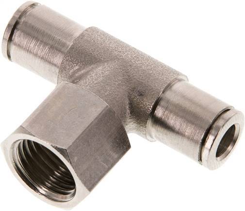 6mm x G1/4'' Inline Tee Push-in Fitting with Female Threads Brass NBR Rotatable