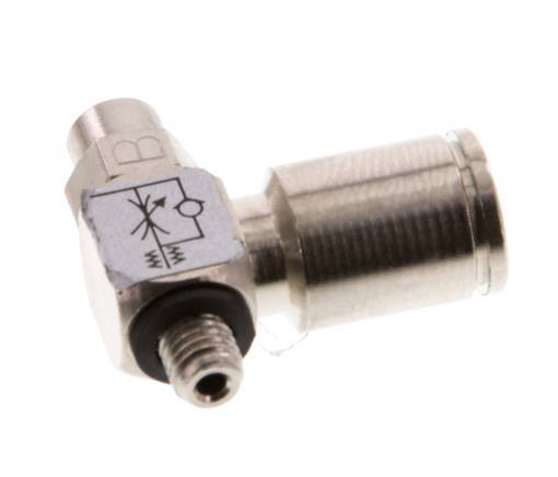 Flow Control Valve Meter-Out Elbow 6 mm - M5 Brass Slotted Screw Banjo