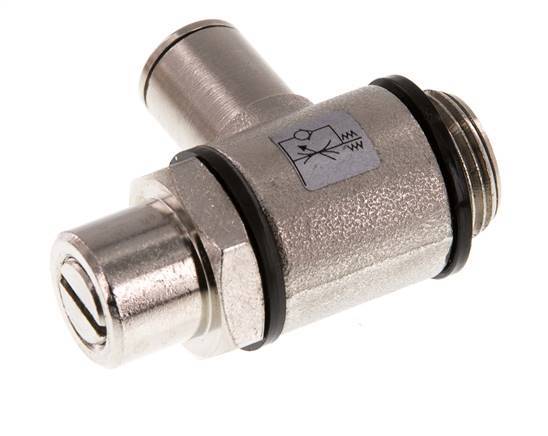 Flow Control Valve Meter-In Elbow 8 mm - G3/8'' Brass Slotted Screw Banjo