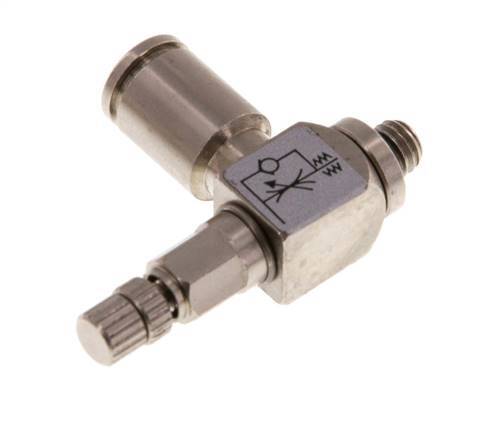 Flow Control Valve Meter-Out Elbow 4 mm - M5 Brass Knurled Screw