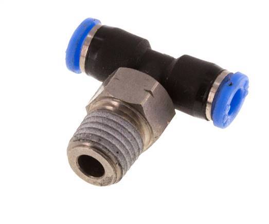 1/8'' x 1/16'' NPT Inline Tee Push-in Fitting with Male Threads Brass/PBT NBR Rotatable [2 Pieces]