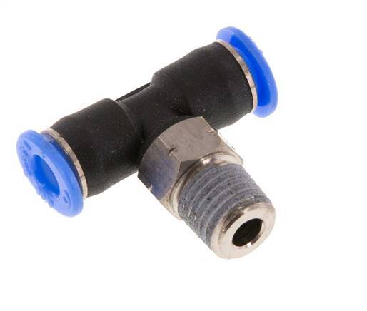 5/32'' x 1/16'' NPT Inline Tee Push-in Fitting with Male Threads Brass/PBT NBR Rotatable [2 Pieces]