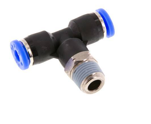 5/32'' x 1/8'' NPT Inline Tee Push-in Fitting with Male Threads Brass/PBT NBR Rotatable [2 Pieces]