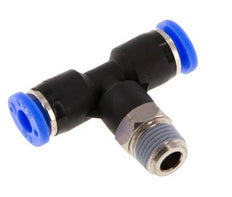 3/16'' x 1/8'' NPT Inline Tee Push-in Fitting with Male Threads Brass/PBT NBR Rotatable [2 Pieces]