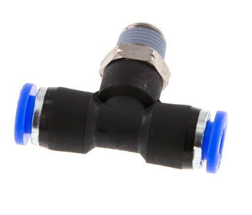 1/4'' x 1/8'' NPT Inline Tee Push-in Fitting with Male Threads Brass/PBT NBR Rotatable [2 Pieces]