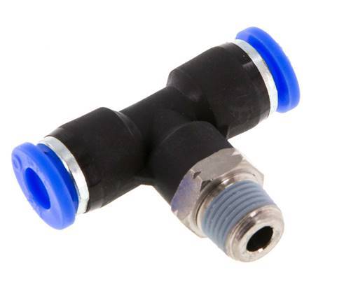 1/4'' x 1/8'' NPT Inline Tee Push-in Fitting with Male Threads Brass/PBT NBR Rotatable [2 Pieces]