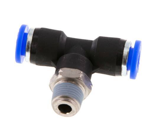 1/4'' x 1/8'' NPT Inline Tee Push-in Fitting with Male Threads Brass/PBT NBR Rotatable [2 Pieces]