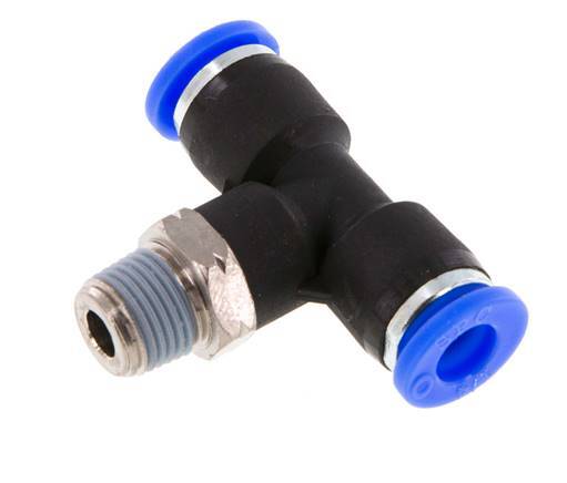 1/4'' x 1/8'' NPT Inline Tee Push-in Fitting with Male Threads Brass/PBT NBR Rotatable [2 Pieces]