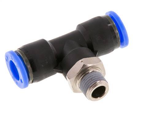 5/16'' x 1/8'' NPT Inline Tee Push-in Fitting with Male Threads Brass/PBT NBR Rotatable [2 Pieces]