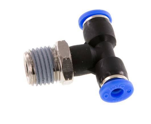 5/32'' x 1/4'' NPT Inline Tee Push-in Fitting with Male Threads Brass/PBT NBR Rotatable [2 Pieces]