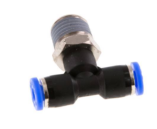 5/32'' x 1/4'' NPT Inline Tee Push-in Fitting with Male Threads Brass/PBT NBR Rotatable [2 Pieces]