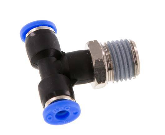 5/32'' x 1/4'' NPT Inline Tee Push-in Fitting with Male Threads Brass/PBT NBR Rotatable [2 Pieces]