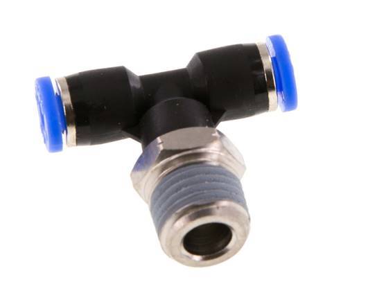 5/32'' x 1/4'' NPT Inline Tee Push-in Fitting with Male Threads Brass/PBT NBR Rotatable [2 Pieces]