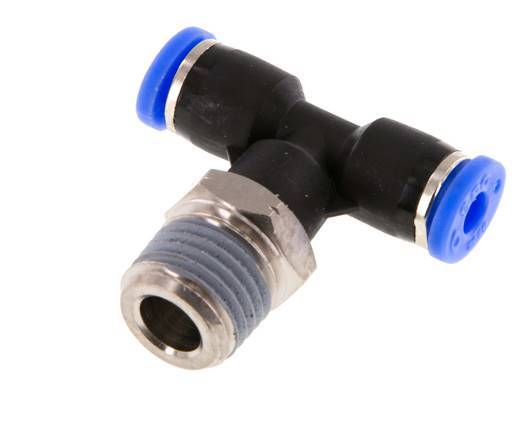 5/32'' x 1/4'' NPT Inline Tee Push-in Fitting with Male Threads Brass/PBT NBR Rotatable [2 Pieces]