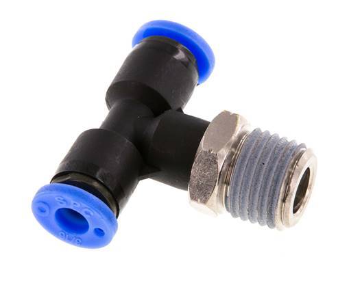 3/16'' x 1/4'' NPT Inline Tee Push-in Fitting with Male Threads Brass/PBT NBR Rotatable [2 Pieces]