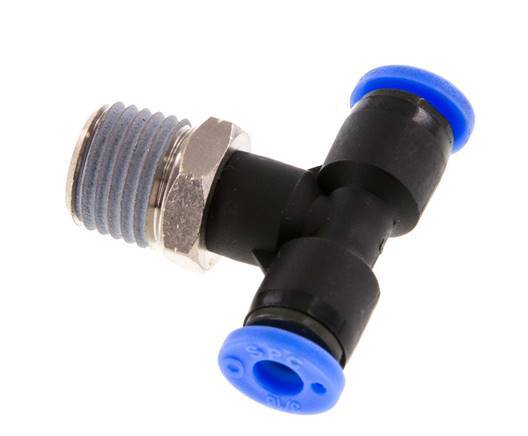 3/16'' x 1/4'' NPT Inline Tee Push-in Fitting with Male Threads Brass/PBT NBR Rotatable [2 Pieces]