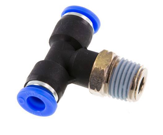 1/4'' x 1/4'' NPT Inline Tee Push-in Fitting with Male Threads Brass/PBT NBR Rotatable [2 Pieces]