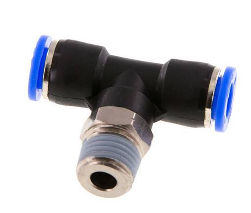 5/16'' x 1/4'' NPT Inline Tee Push-in Fitting with Male Threads Brass/PBT NBR Rotatable [2 Pieces]