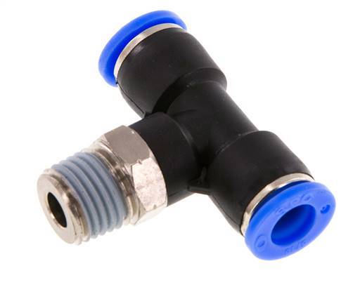 5/16'' x 1/4'' NPT Inline Tee Push-in Fitting with Male Threads Brass/PBT NBR Rotatable [2 Pieces]