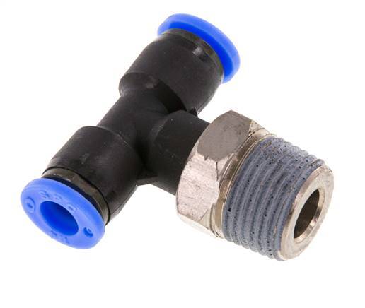 1/4'' x 3/8'' NPT Inline Tee Push-in Fitting with Male Threads Brass/PBT NBR Rotatable [2 Pieces]
