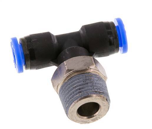 1/4'' x 3/8'' NPT Inline Tee Push-in Fitting with Male Threads Brass/PBT NBR Rotatable [2 Pieces]