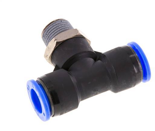 1/2'' x 3/8'' NPT Inline Tee Push-in Fitting with Male Threads Brass/PBT NBR Rotatable