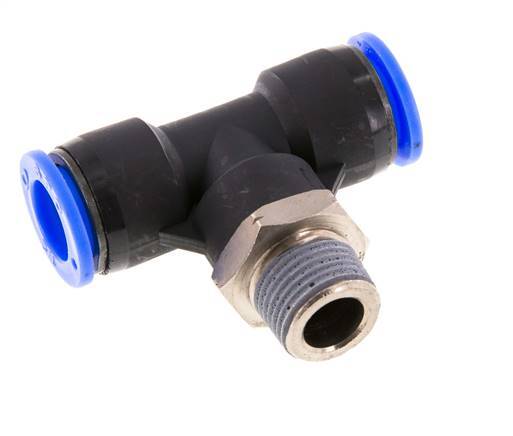 1/2'' x 3/8'' NPT Inline Tee Push-in Fitting with Male Threads Brass/PBT NBR Rotatable