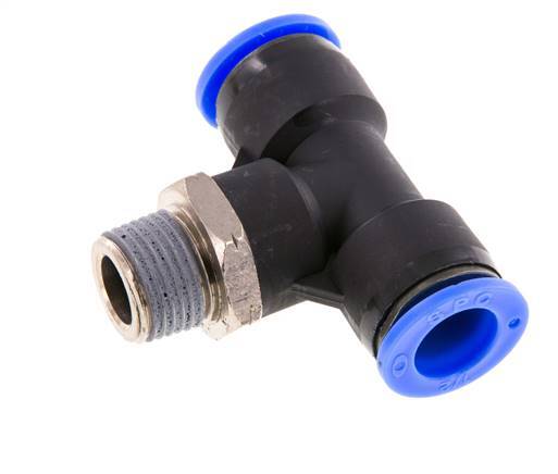 1/2'' x 3/8'' NPT Inline Tee Push-in Fitting with Male Threads Brass/PBT NBR Rotatable