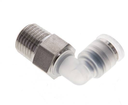 6mm x R1/4'' 90deg Elbow Push-in Fitting with Male Threads PA/Stainless Steel EPDM/PTFE Rotatable