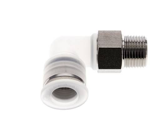 12mm x R3/8'' 90deg Elbow Push-in Fitting with Male Threads PA/Stainless Steel EPDM/PTFE Rotatable