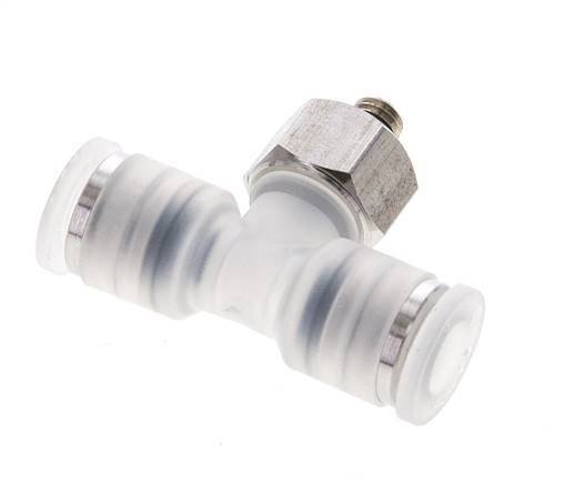 6mm x M 5 Inline Tee Push-in Fitting with Male Threads PA/Stainless Steel EPDM FDA Rotatable