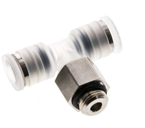 6mm x G1/8'' Inline Tee Push-in Fitting with Male Threads PA/Stainless Steel EPDM FDA Rotatable