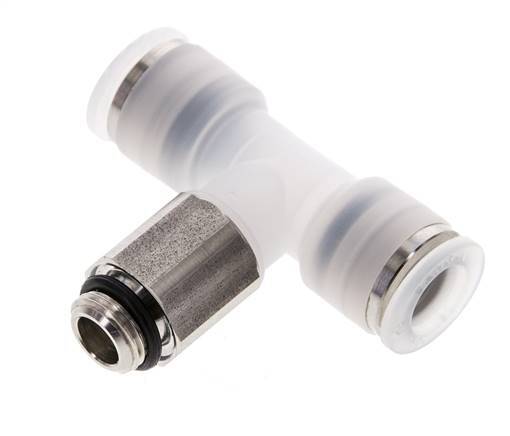 8mm x G1/8'' Inline Tee Push-in Fitting with Male Threads PA/Stainless Steel EPDM FDA Rotatable