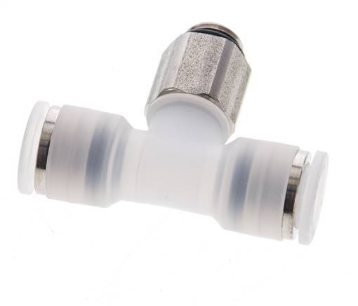 8mm x G1/8'' Inline Tee Push-in Fitting with Male Threads PA/Stainless Steel EPDM FDA Rotatable