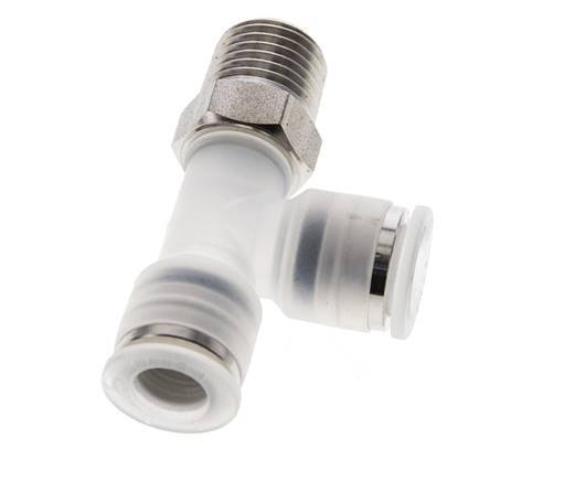 8mm x R1/4'' Right Angle Tee Push-in Fitting with Male Threads PA/Stainless Steel EPDM FDA Rotatable