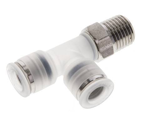 8mm x R1/4'' Right Angle Tee Push-in Fitting with Male Threads PA/Stainless Steel EPDM FDA Rotatable