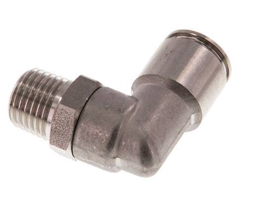 10mm x R1/4'' 90deg Elbow Push-in Fitting with Male Threads Stainless Steel FKM Rotatable