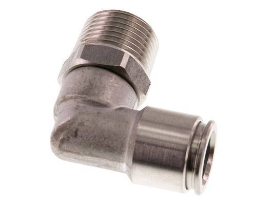 10mm x R3/8'' 90deg Elbow Push-in Fitting with Male Threads Stainless Steel FKM Rotatable